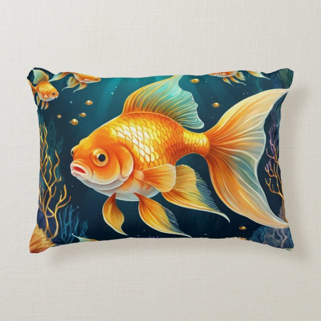 Almofada Decorativa Peixes Dourados submarinos (Frente)