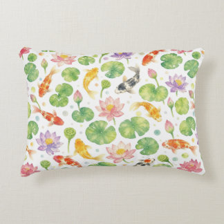 Almofada Decorativa Peixes koi e aquarela de lótus