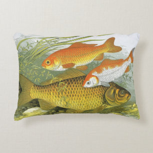 Almofada Decorativa Peixes Koi Goldfish, Vida Marinha Aquática Antiga