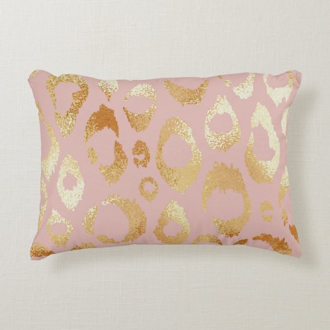 Almofada Decorativa Pele-leopardo, textura de ouro-rosa (Frente)