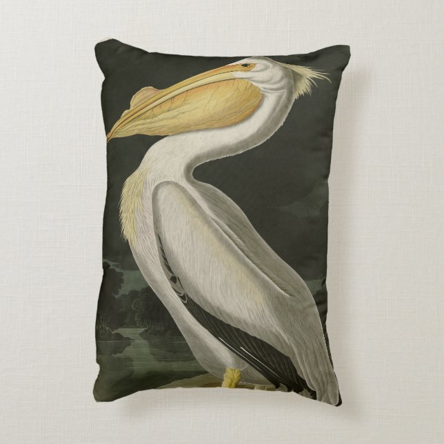 Almofada Decorativa Pelicano Branco Americano, Aves da América de Audu (Verso(Vertical))