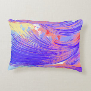 Almofada Decorativa Penas Abstratas Azuis e Rosas Elegantes