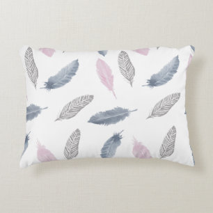Almofada Decorativa Penas de Cinza rosa
