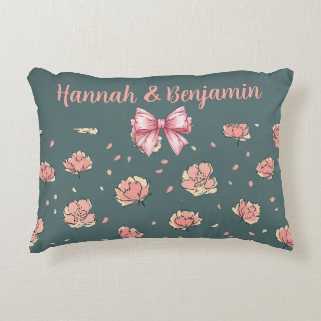 Almofada Decorativa Penônio rosa e padrão do Arco (Frente)