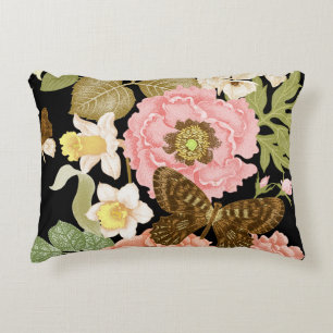 Almofada Decorativa Peônias de Rosas Vintage: Padrão Floral Preto