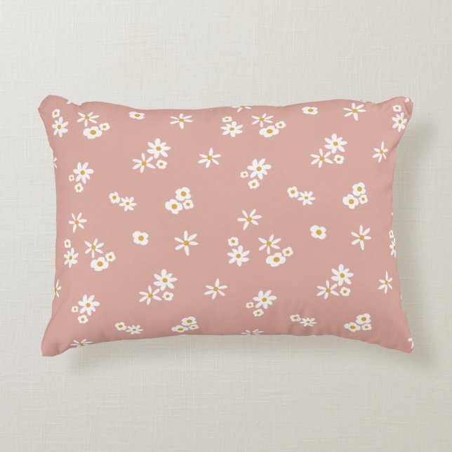 Almofada Decorativa Pequenas Flores Brancas a rosa - padrão perfeito. (Frente)