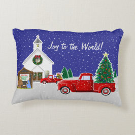 Almofada Decorativa Pequeno Caminhão Vermelho com Igreja do País
