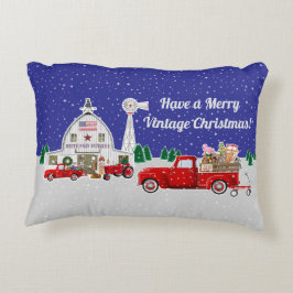 Almofada Decorativa Pequeno Caminhão Vermelho e Barco Branco Antiquado