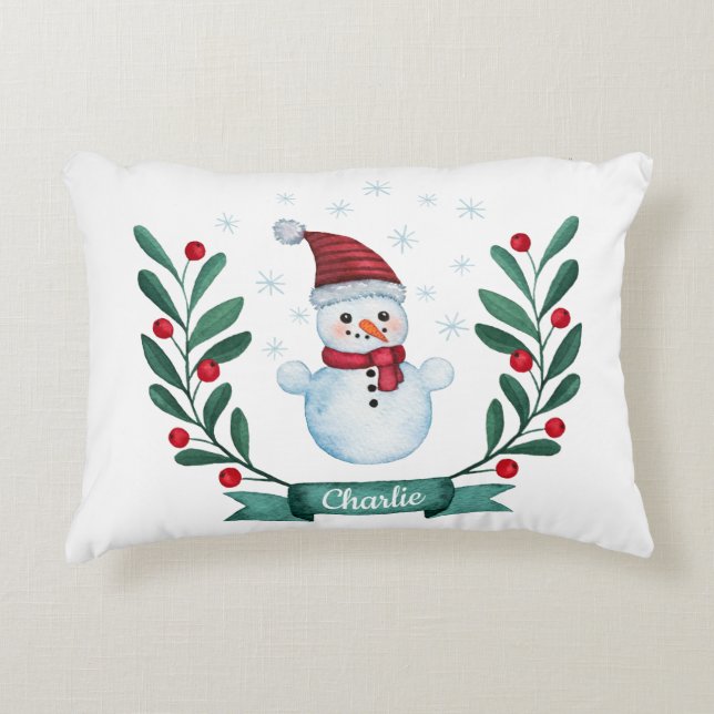 Almofada Decorativa Personalizado de Neve de Aquarela de Natal (Frente)