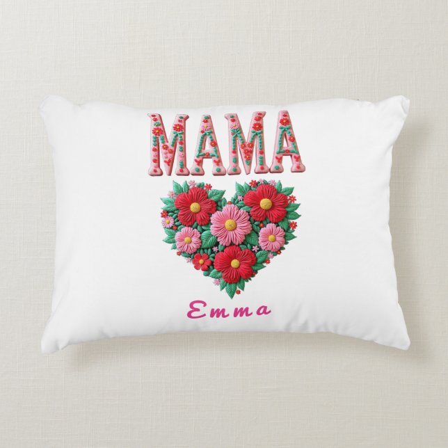 Almofada Decorativa Personalized Mama Heart Floral Custom Gift (Frente)