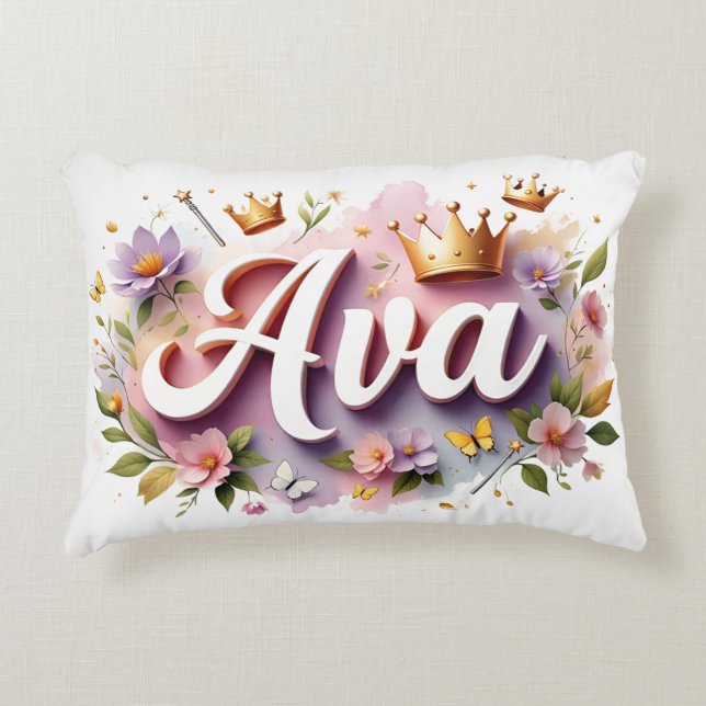 Almofada Decorativa Personalized  Princess Floral Name  (Frente)