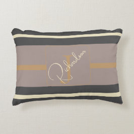 Almofada Decorativa Personalized Taupe Gold Stripe Modern Neutral Chic