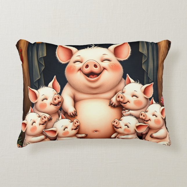 Almofada Decorativa  Pig Art – Mother & Piglets (Frente)
