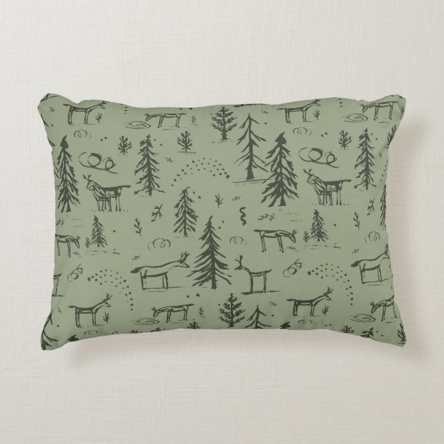 Almofada Decorativa Pine Deer Lake Life - Sage Green Woodland Standard (Frente)