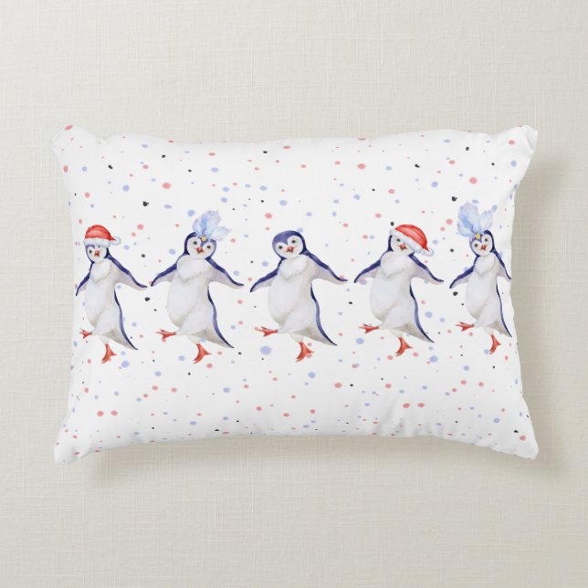 Almofada Decorativa Pinguim Dançante Bonito no Natal (Frente)