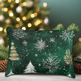 Almofada Decorativa Pinheiros Dourados Prateados Flocos de Neve Caçado