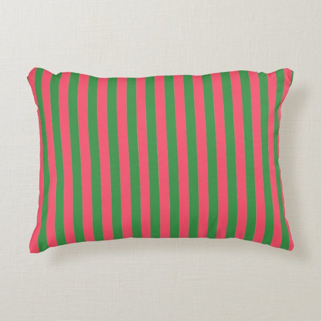 Almofada Decorativa Pink Green Stripes,Lovely,Modern, Simple, Trendy (Frente)