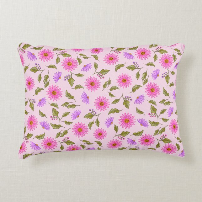 Almofada Decorativa Pink Lavender Floral Lacy Daisy Accent Pillow (Frente)