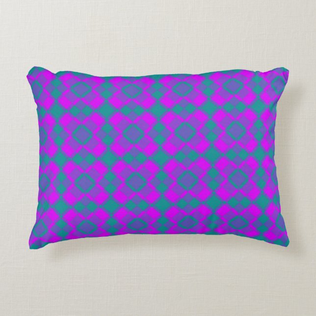 Almofada Decorativa Pink Teal Purple Checker Argyle Pattern (Frente)