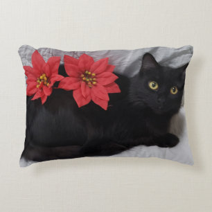 Almofada Decorativa Pinsettias Vermelhas no Natal de Gato Negro