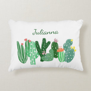 Almofada Decorativa Pintura de Boho Cactus em Nome Personalizado Verde