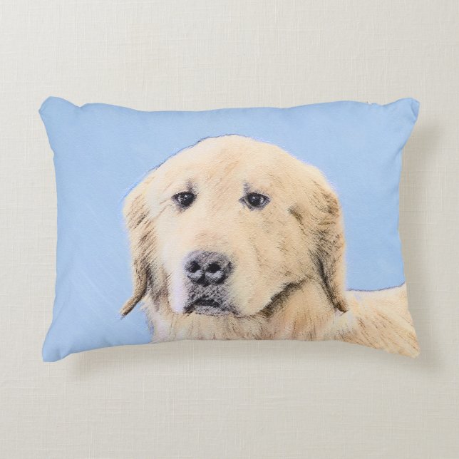 Almofada Decorativa Pintura do ouro Retriever - Arte Cachorra Original (Frente)