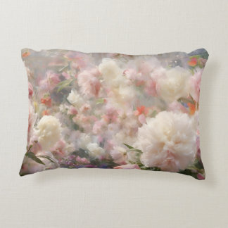 Almofada Decorativa Pintura em Aquarela de Peônias Brancas e Rosas