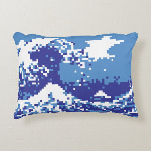 Almofada Decorativa Pixel Tsunami Blue 8 Bits Pixel Art