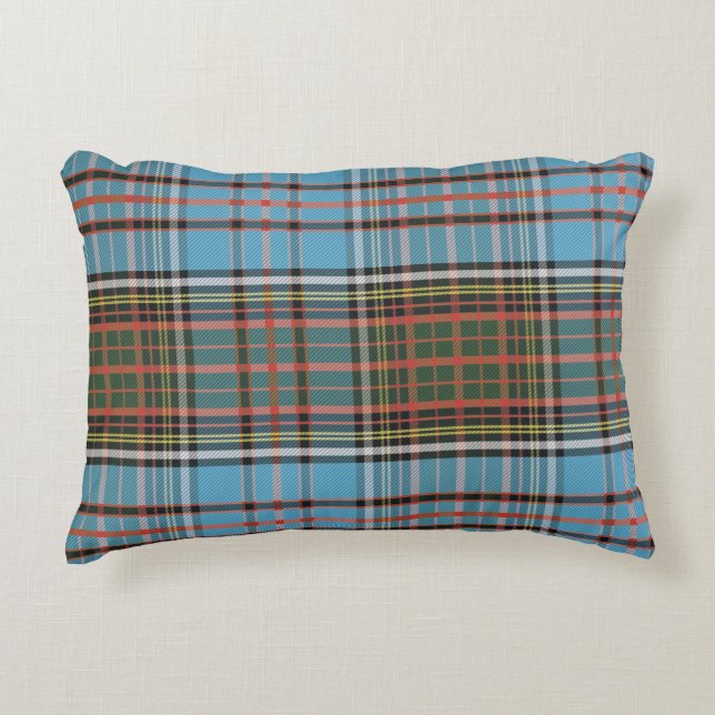Almofada Decorativa Plaid Clan Anderson Sky Blue Brown Check Tartan (Frente)