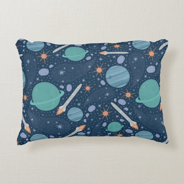 Almofada Decorativa Planetas e foguetes galáxia (Frente)