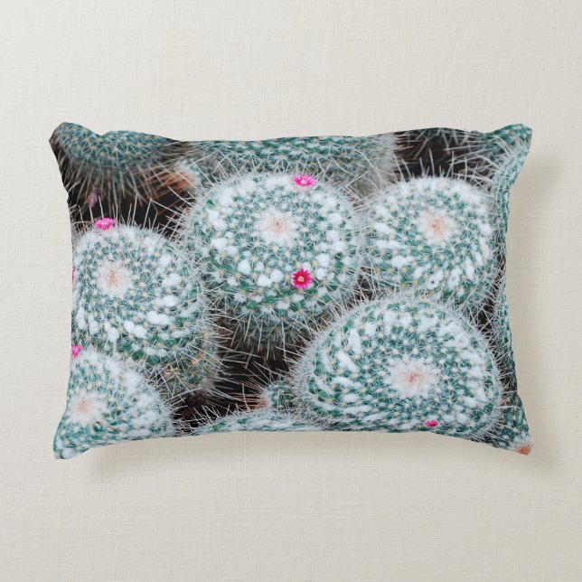 Almofada Decorativa Plantas de Cactus com Flores Rosa Pequenas (Frente)