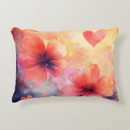 Almofada Decorativa Poppies & Hearts - Travesseiro Romântico de Aquare