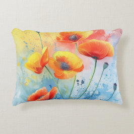 Almofada Decorativa Poppies vermelhos - Travesseiro de Destaque Retang