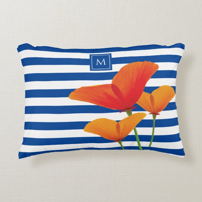 Almofada Decorativa Poppy Blue Stripes Monograma (Frente)