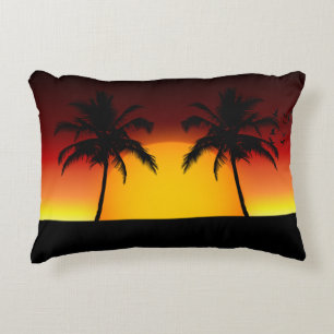 Almofada Decorativa Pôr do Sol Silhueta de Palmeira Tropical