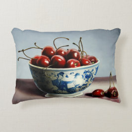 Almofada Decorativa Porcelana Azul e Cerejas
