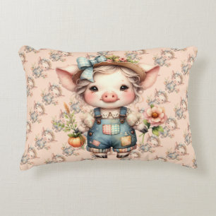 Almofada Decorativa Porco Fofo Farmcore de Macacão com Flores