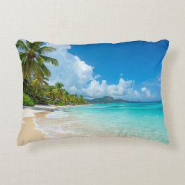 Almofada Decorativa Praia de palmeiras Oceano Tropical