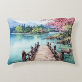 Almofada Decorativa Praia e Lago Watercolor Design