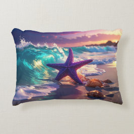 Almofada Decorativa Praia oceânica com estrelas-do-mar violetas