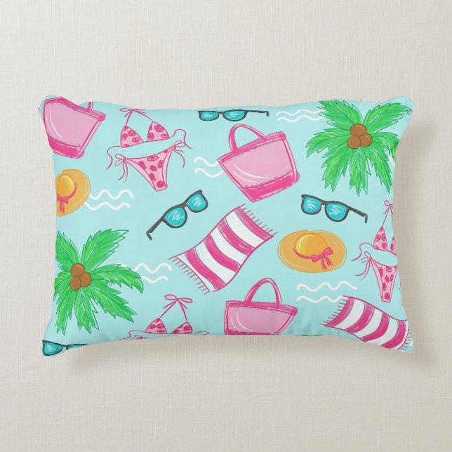 Almofada Decorativa Preppy Beach Bikini Towel Palm Tree Bag (Frente)