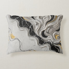 Almofada Decorativa Presente de Arte Abstrata em Mármore Preto Branco 