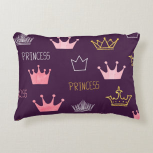 Almofada Decorativa Princesas coroas: padrão de brilho de aquarela.