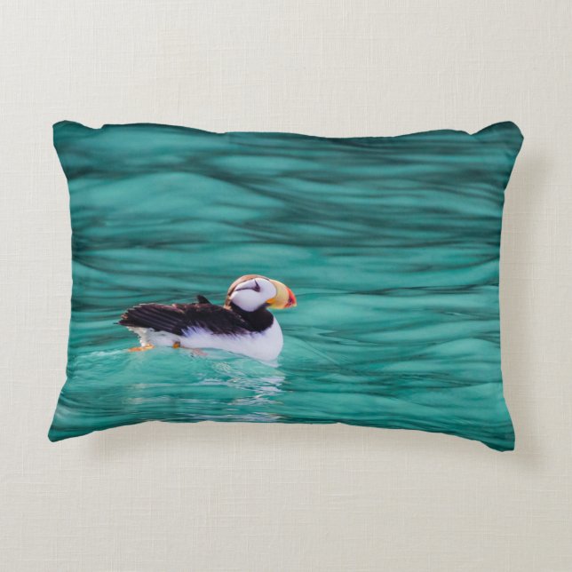 Almofada Decorativa Puffin In Resurrection Bay, Alaska (Verso)