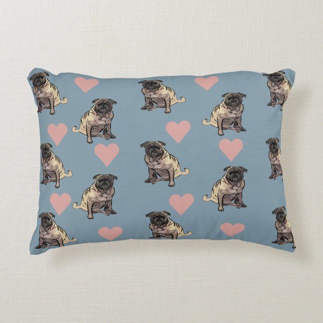 Almofada Decorativa Pugs & corações (Frente)