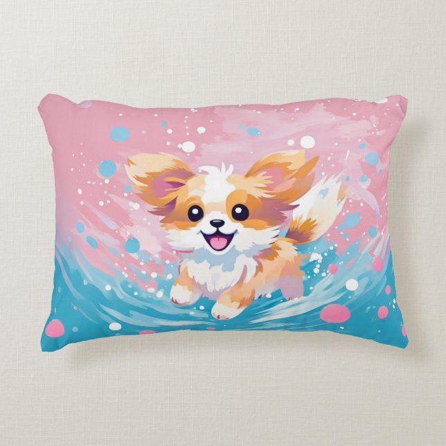 Almofada Decorativa Pup de Papillon Reproduzido: Lixo de Rosa e Azul (Frente)