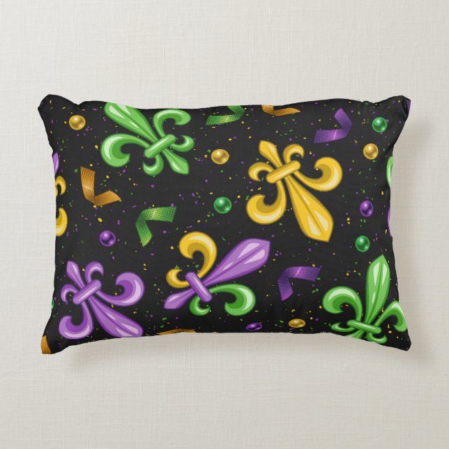 ALMOFADA DECORATIVA PURPEN GREEN YELLOW MARDI GRAS FLEUR DI LIS (Frente)