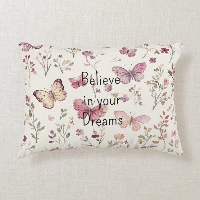 Almofada Decorativa Purple Cream Butterflies Floral Believe Dreams (Frente)