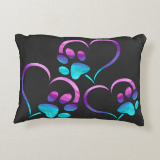 Almofada Decorativa Purple Cyan Dog paw Print Heart 