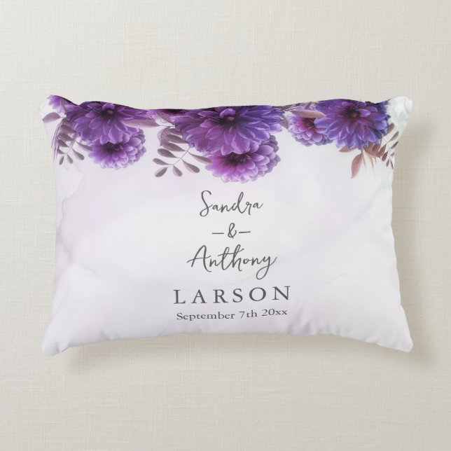 Almofada Decorativa Purple Watercolor Chrysanthemum Wedding (Frente)